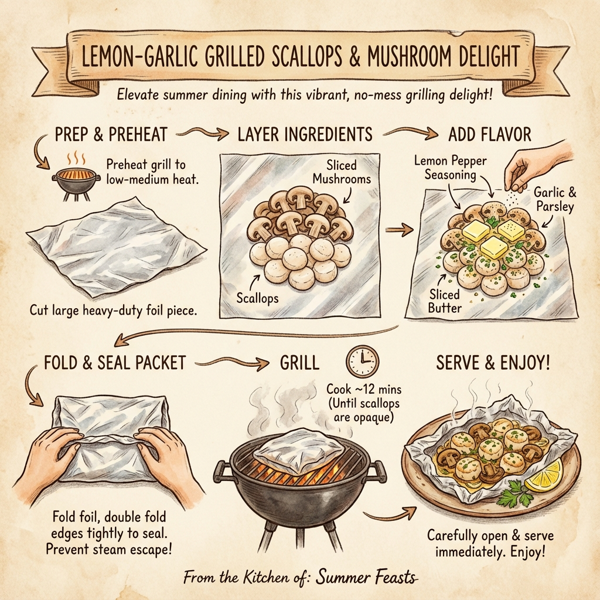 Lemon-Garlic Grilled Scallops and Mushroom Delight instructions
