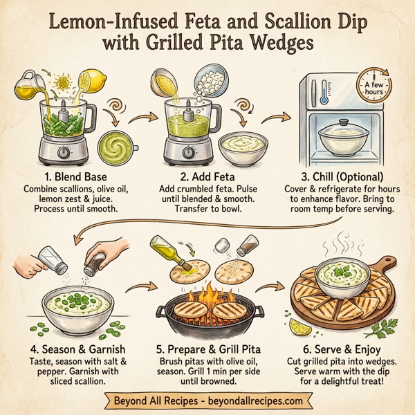 Lemon-Infused Feta and Scallion Dip with Grilled Pita Wedges instructions