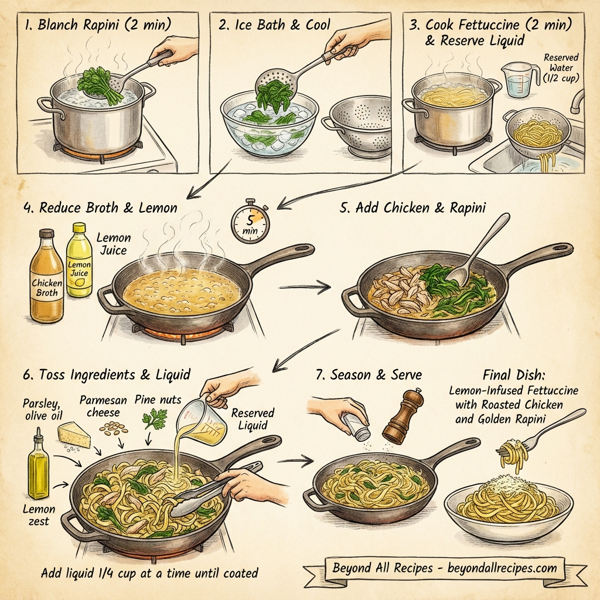 Lemon-Infused Fettuccine with Roasted Chicken and Golden Rapini instructions