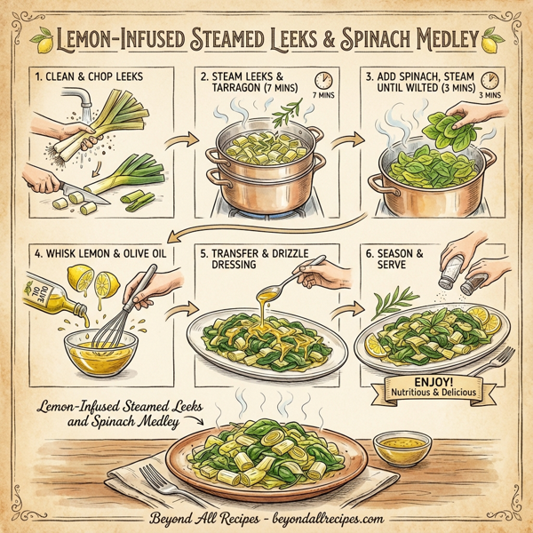 Lemon-Infused Steamed Leeks and Spinach Medley instructions