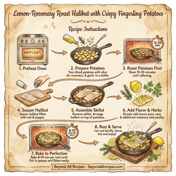 Lemon-Rosemary Roast Halibut with Crispy Fingerling Potatoes instructions