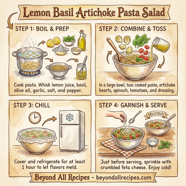 Lemon Basil Artichoke Pasta Salad instructions