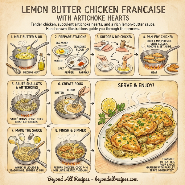 Lemon Butter Chicken Francaise with Artichoke Hearts instructions