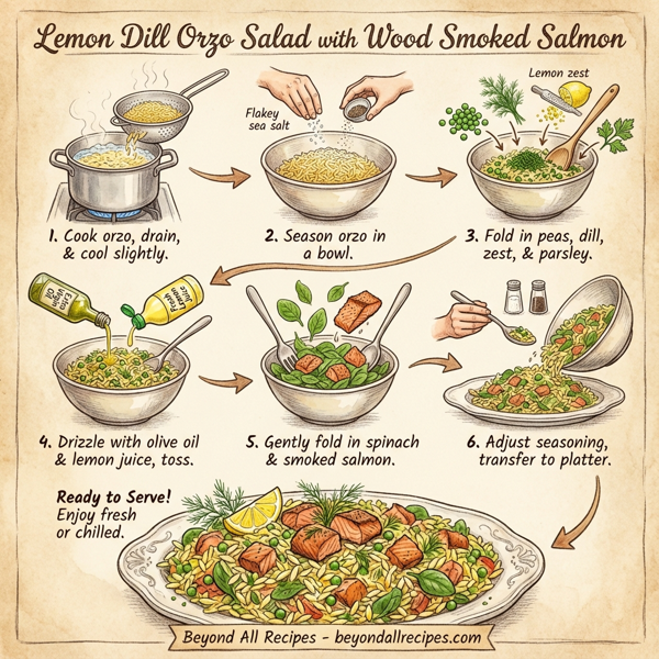 Lemon Dill Orzo Salad with Wood Smoked Salmon instructions