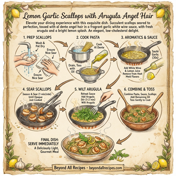Lemon Garlic Scallops with Arugula Angel Hair instructions