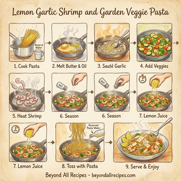 Lemon Garlic Shrimp and Garden Veggie Pasta instructions