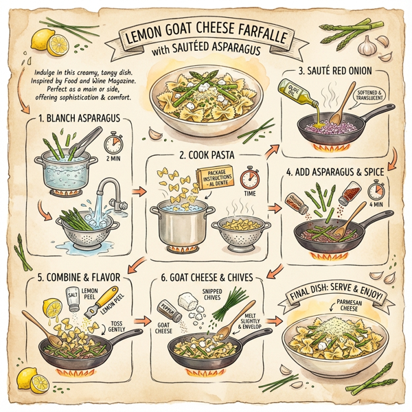 Lemon Goat Cheese Farfalle with Sautéed Asparagus instructions