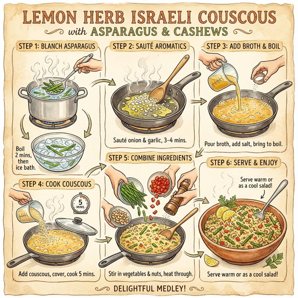 Lemon Herb Israeli Couscous with Asparagus and Cashews instructions