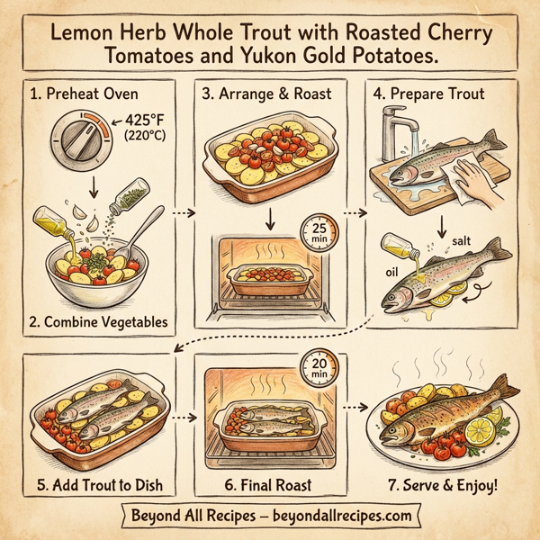 Lemon Herb Whole Trout with Roasted Cherry Tomatoes and Yukon Gold Potatoes instructions