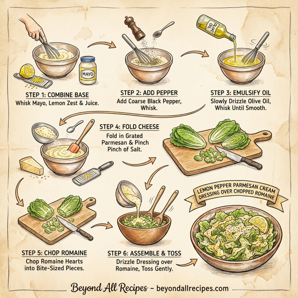 Lemon Pepper Parmesan Cream Dressing over Chopped Romaine instructions