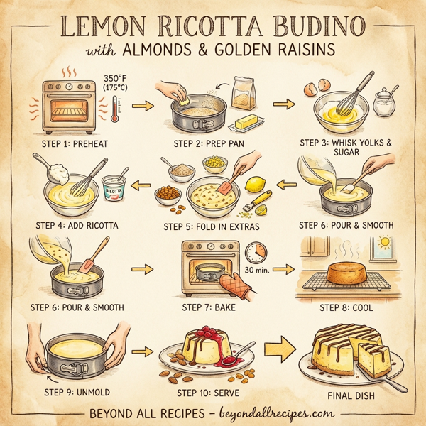 Lemon Ricotta Budino with Almonds and Golden Raisins instructions