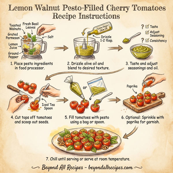 Lemon Walnut Pesto-Filled Cherry Tomatoes instructions