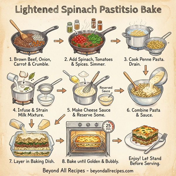 Lightened Spinach Pastitsio Bake instructions