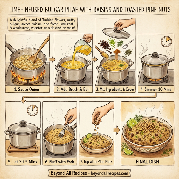 Lime-Infused Bulgar Pilaf with Raisins and Toasted Pine Nuts instructions