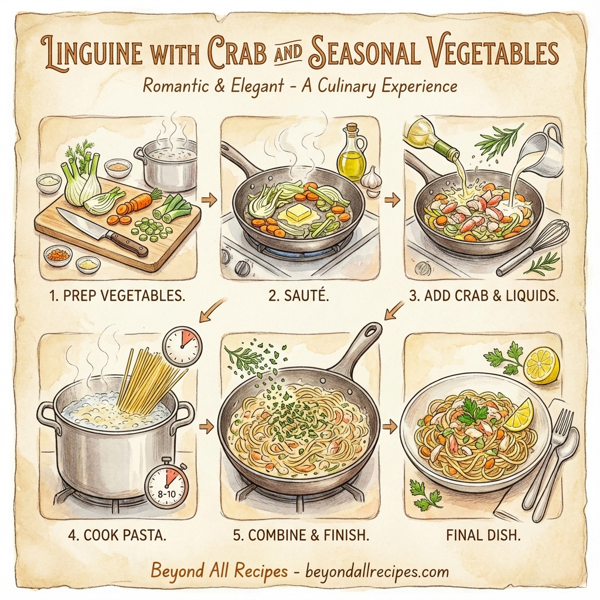 Linguine with Crab and Seasonal Vegetables instructions
