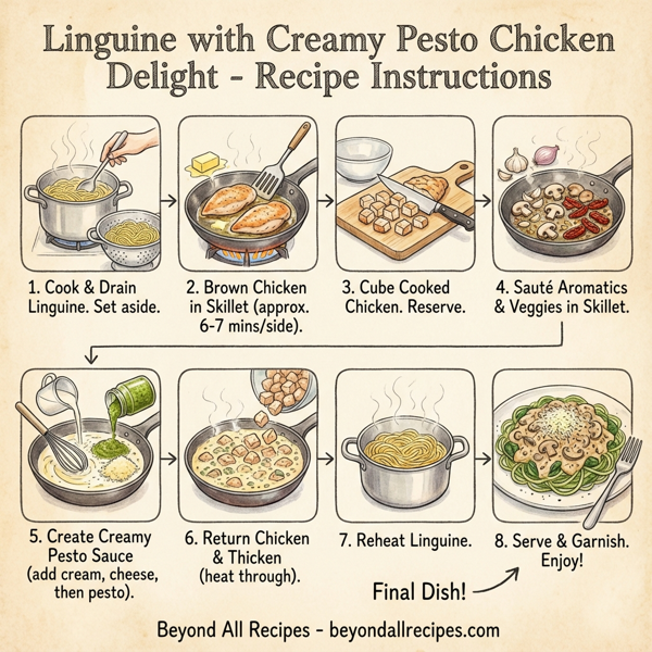 Linguine with Creamy Pesto Chicken Delight instructions