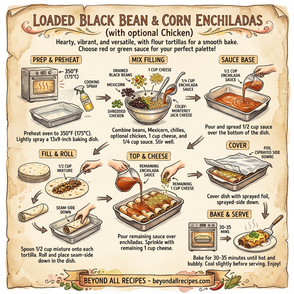 Loaded Black Bean & Corn Enchiladas with Optional Chicken instructions
