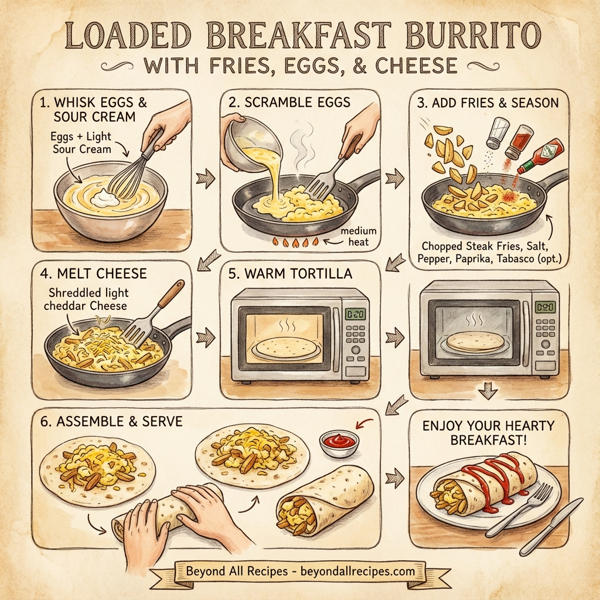 Loaded Breakfast Burrito with Fries, Eggs, and Cheese instructions