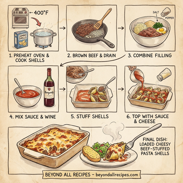 Loaded Cheesy Beef-Stuffed Pasta Shells instructions