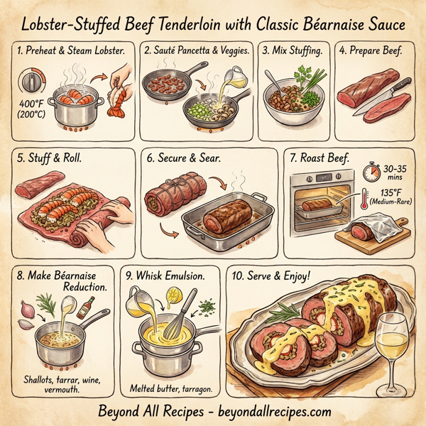 Lobster-Stuffed Beef Tenderloin with Classic Béarnaise Sauce instructions
