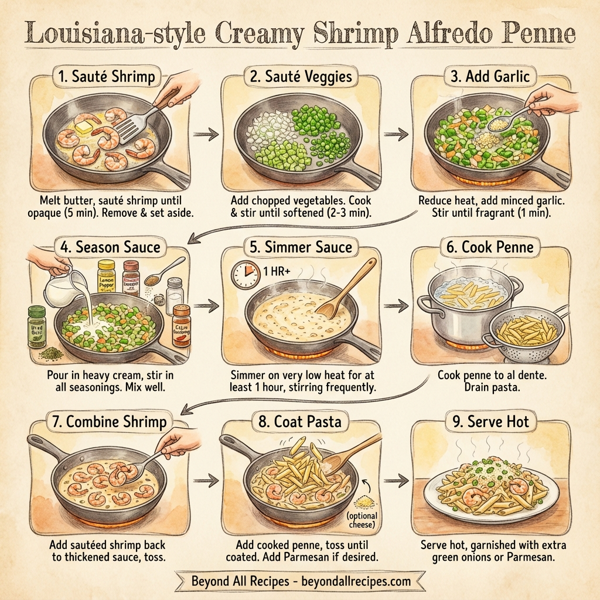 Louisiana-style Creamy Shrimp Alfredo Penne instructions