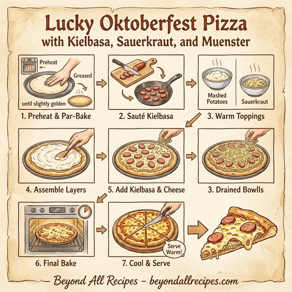 Lucky Oktoberfest Pizza with Kielbasa, Sauerkraut, and Muenster instructions