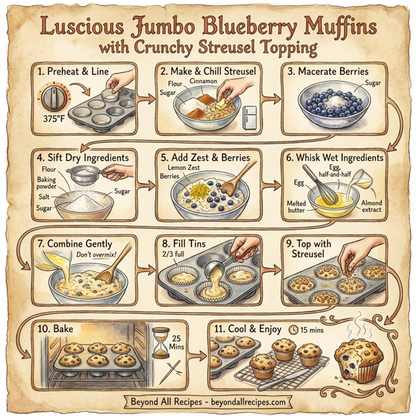 Luscious Jumbo Blueberry Muffins with Crunchy Streusel Topping instructions
