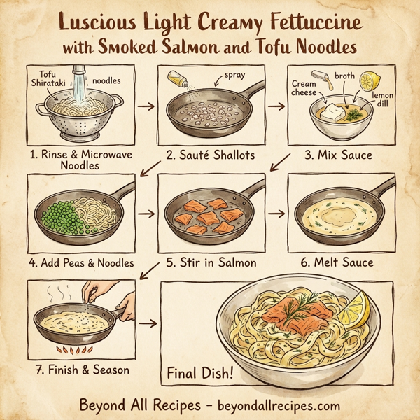 Luscious Light Creamy Fettuccine with Smoked Salmon and Tofu Noodles instructions