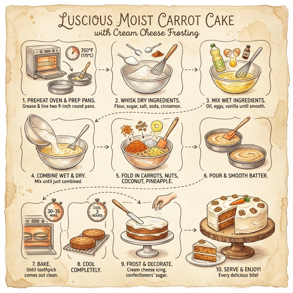 Luscious Moist Carrot Cake with Cream Cheese Frosting instructions