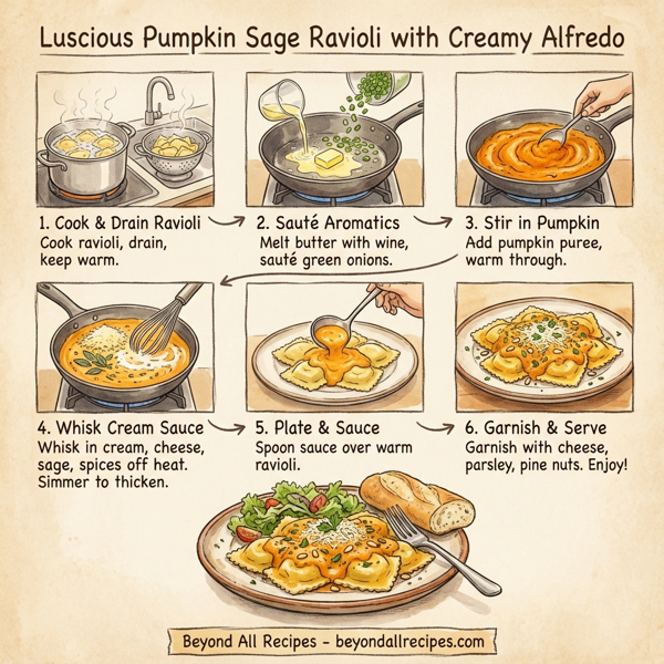 Luscious Pumpkin Sage Ravioli with Creamy Alfredo instructions