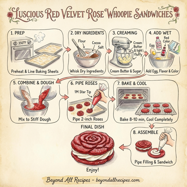 Luscious Red Velvet Rose Whoopie Sandwiches instructions