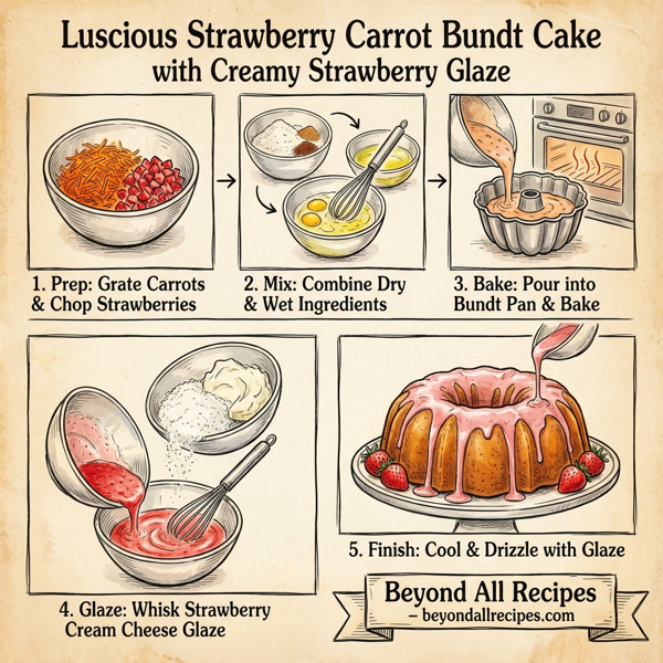 Luscious Strawberry Carrot Bundt Cake with Creamy Strawberry Glaze instructions