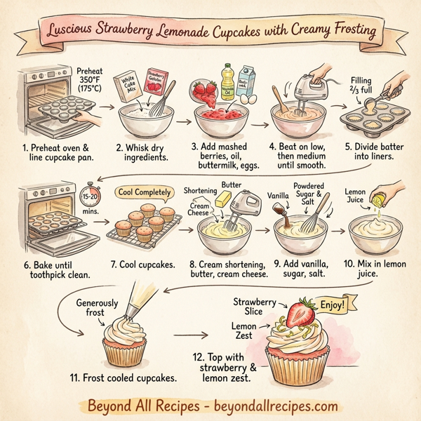 Luscious Strawberry Lemonade Cupcakes with Creamy Frosting instructions