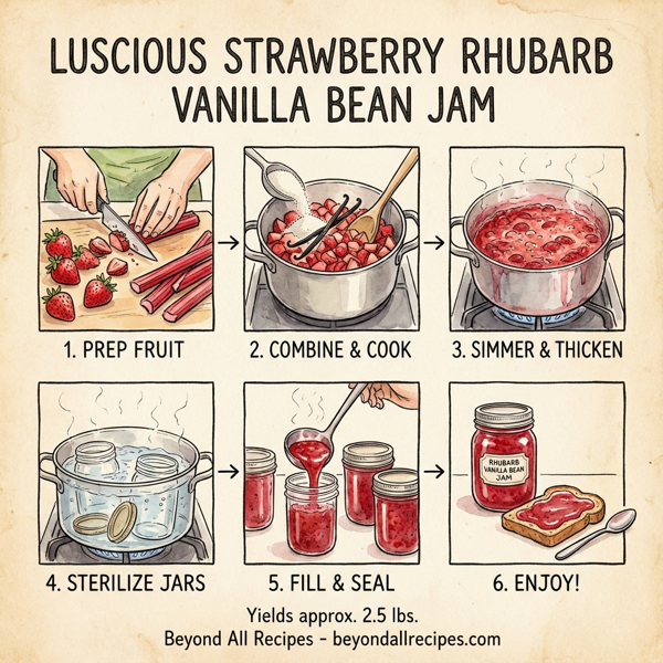 Luscious Strawberry Rhubarb Vanilla Bean Jam instructions