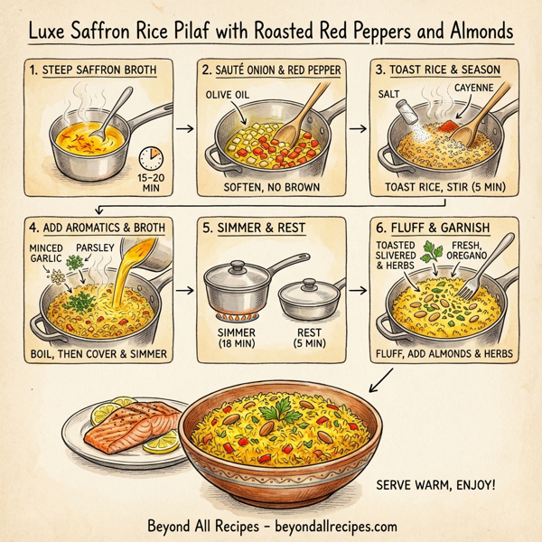 Luxe Saffron Rice Pilaf with Roasted Red Peppers and Almonds instructions