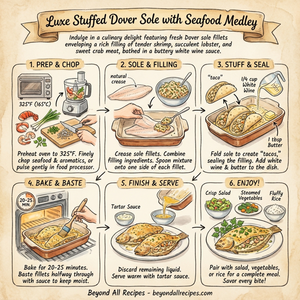 Luxe Stuffed Dover Sole with Seafood Medley instructions