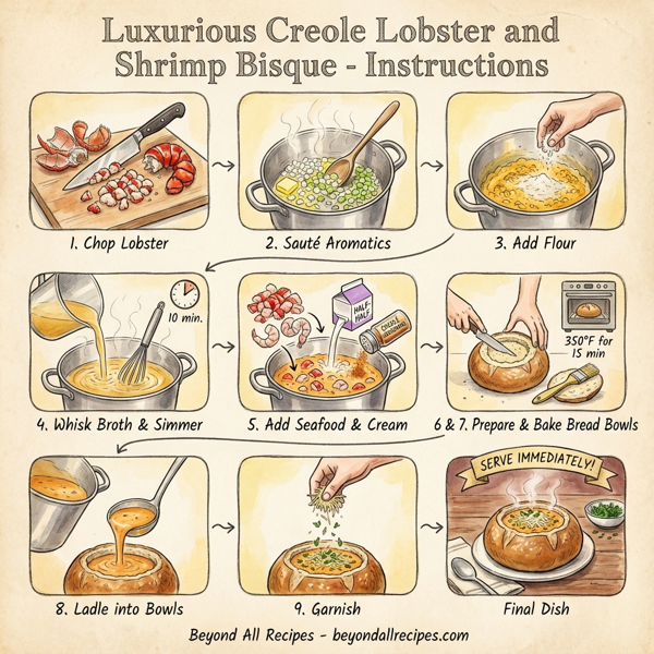 Luxurious Creole Lobster and Shrimp Bisque instructions