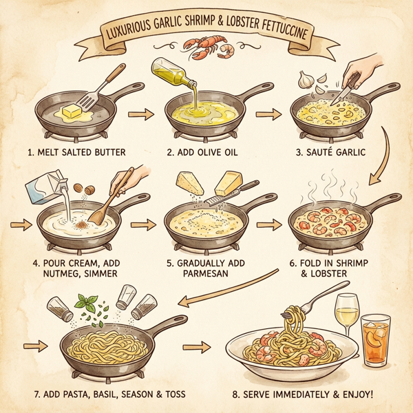 Luxurious Garlic Shrimp & Lobster Fettuccine instructions