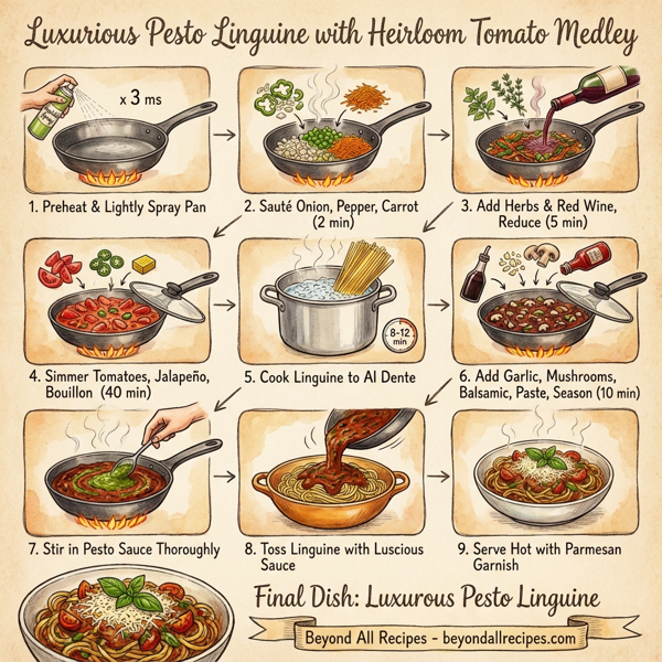 Luxurious Pesto Linguine with Heirloom Tomato Medley instructions