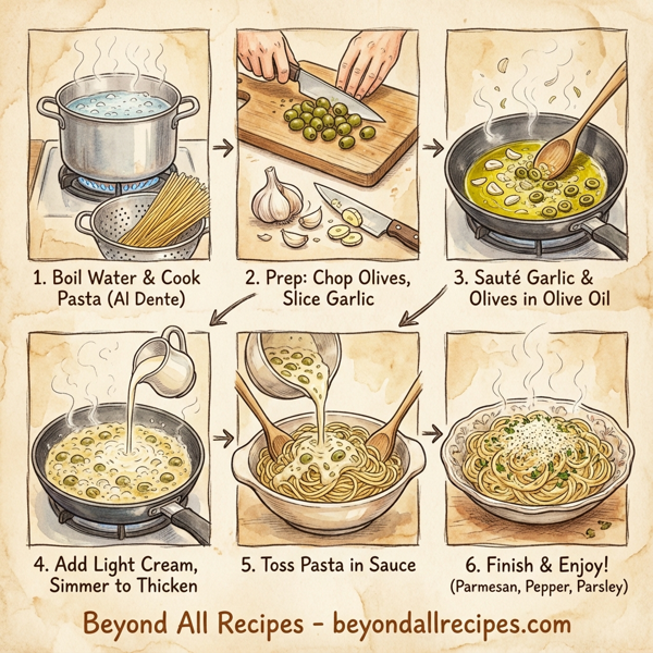 Luxuriously Creamy Olive & Garlic Pasta Delight instructions