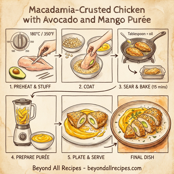 Macadamia-Crusted Chicken with Avocado and Mango Purée instructions