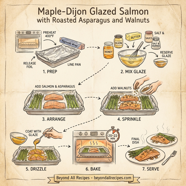 Maple-Dijon Glazed Salmon with Roasted Asparagus and Walnuts instructions