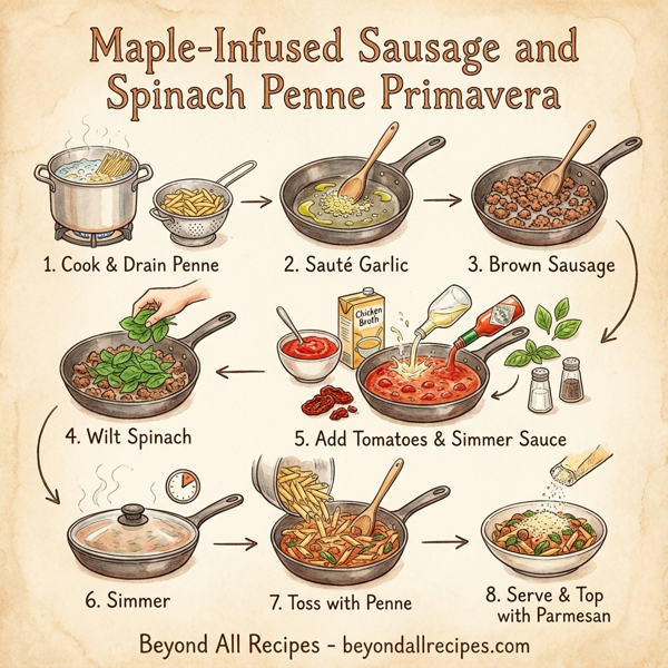 Maple-Infused Sausage and Spinach Penne Primavera instructions