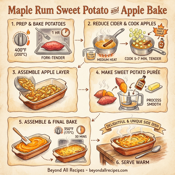Maple Rum Sweet Potato and Apple Bake instructions