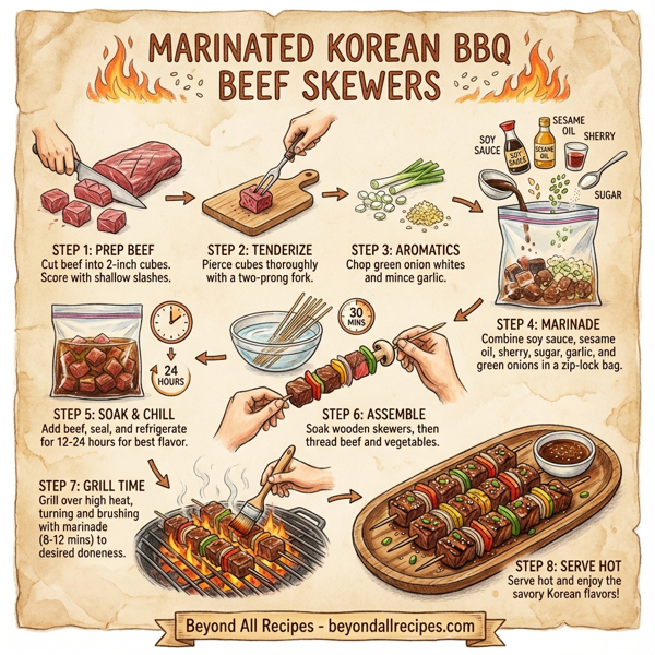 Marinated Korean BBQ Beef Skewers instructions