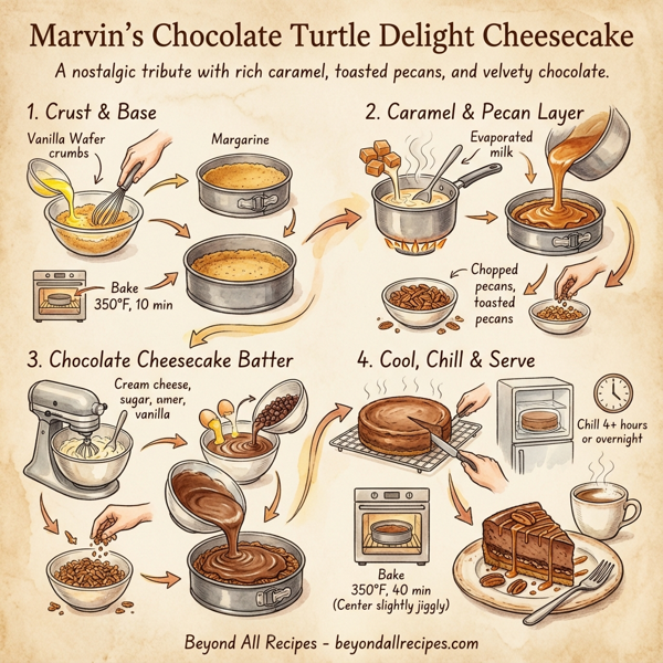 Marvin's Chocolate Turtle Delight Cheesecake instructions