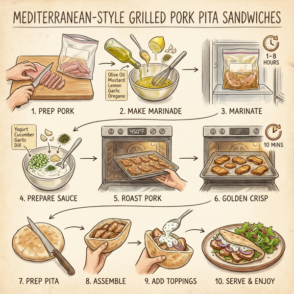 Mediterranean-Style Grilled Pork Pita Sandwiches instructions