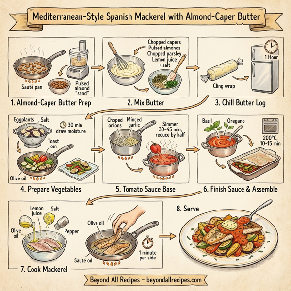 Mediterranean-Style Spanish Mackerel with Almond-Caper Butter instructions