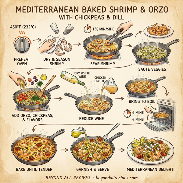 Mediterranean Baked Shrimp and Orzo with Chickpeas and Dill instructions