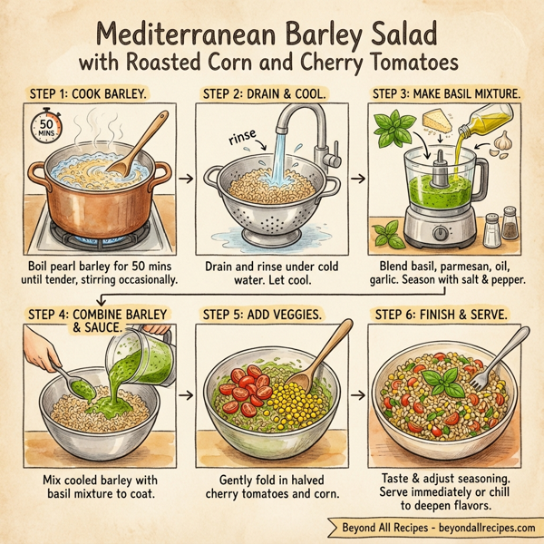 Mediterranean Barley Salad with Roasted Corn and Cherry Tomatoes instructions